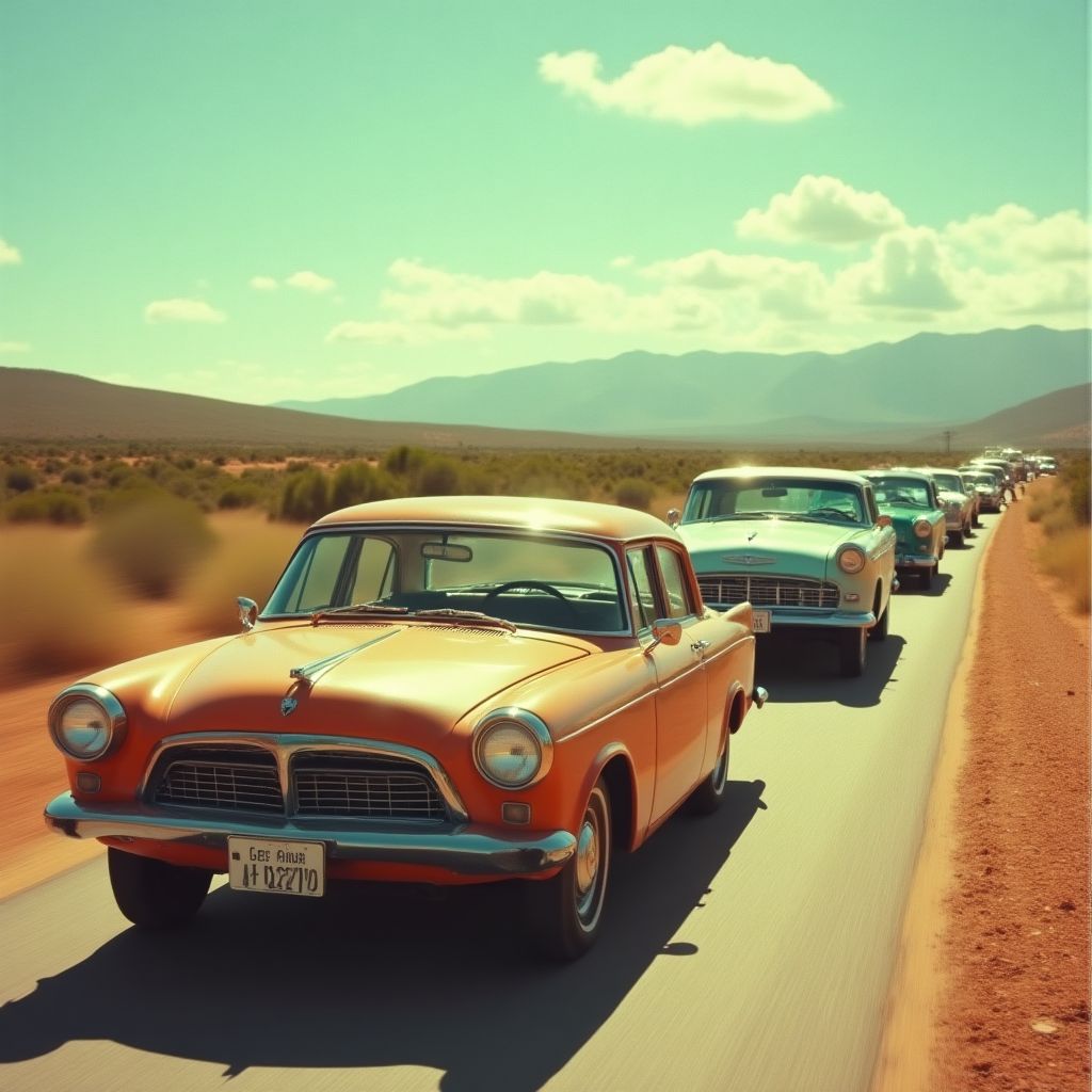 Caravana de vehículos eléctricos en evento comunitario